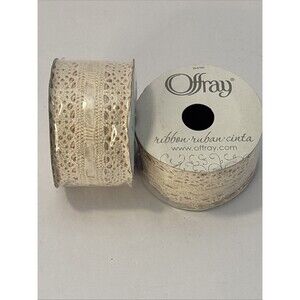 Lot of  2 Vintage Offray Ivory Cotton Lace Crochet Ribbon 2" X 3yd (each roll)